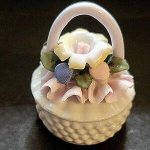 Vintage Capodimonte Porcelain Trinket Box In The Shape Of A Flower Basket.